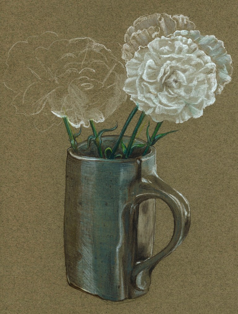 White Carnations in a Mug